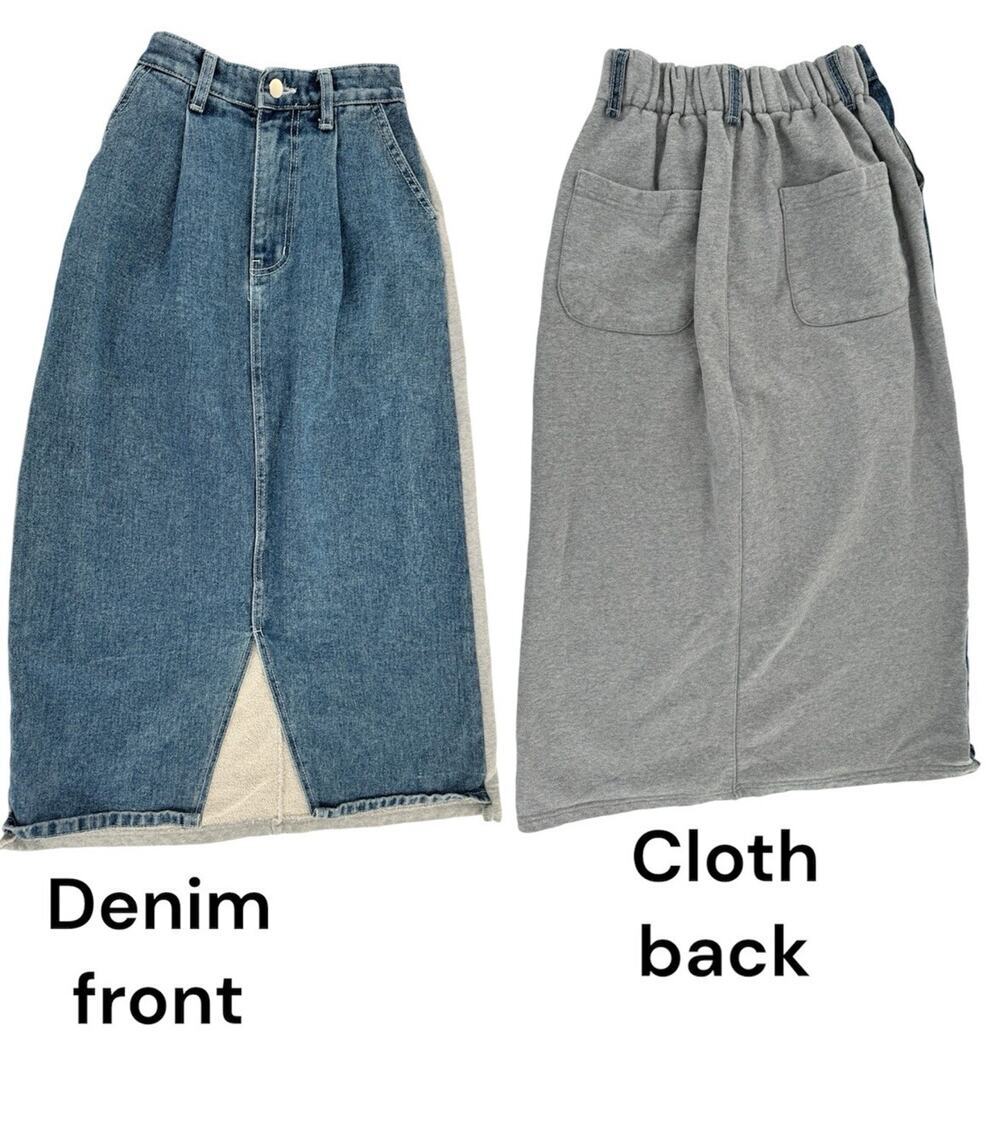 Y2K Denim Midi Skirt S Mixed Media Sweatshirt Back Korean Style